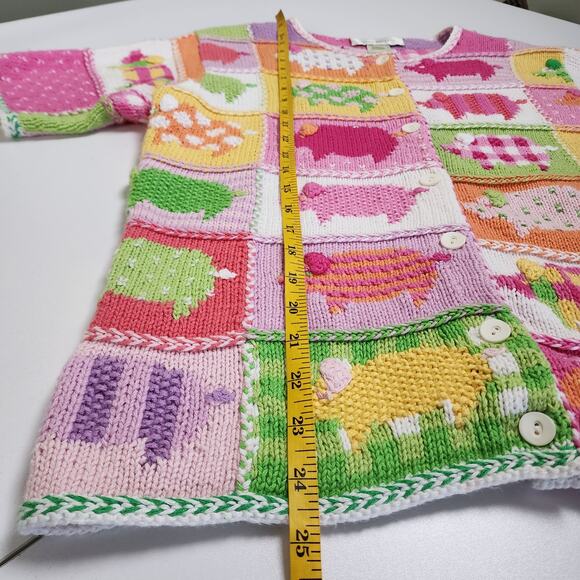 Susan Bristol Womens Vintage Patchwork Pig Knit Cardigan Size Large Pink Farm - Picture 11 of 11